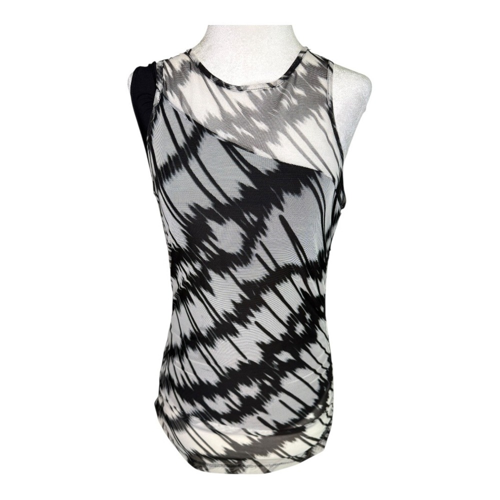 DKNY Mesh Tank Top Abstract‎ Print Sleeveless Layering Top XS NWOT
